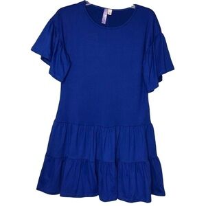 New - ALYA Bright Blue Scoop Neck Ruffle Sleeve & Hem Knit Tunic Top - Size XS